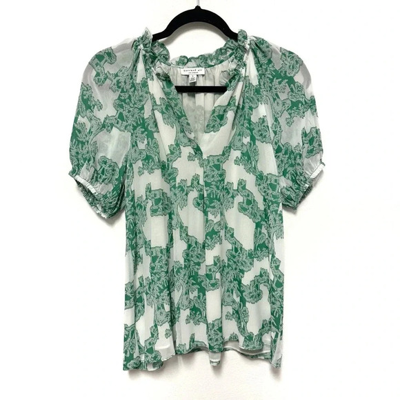 EUC Current Air Abstract Motif Floral Blouse - Ruffle V-Neck Top Shirt - Picture 3 of 7